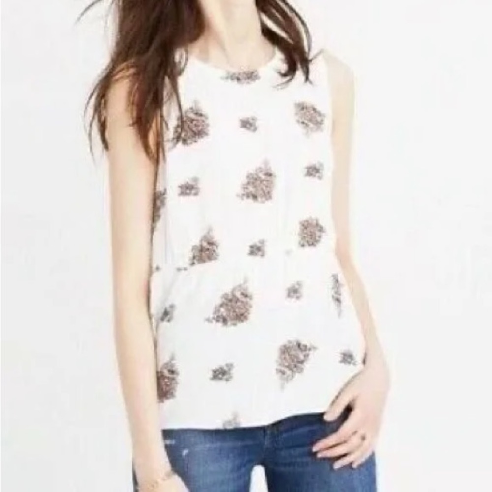 Madewell White Paisley Peplum tank